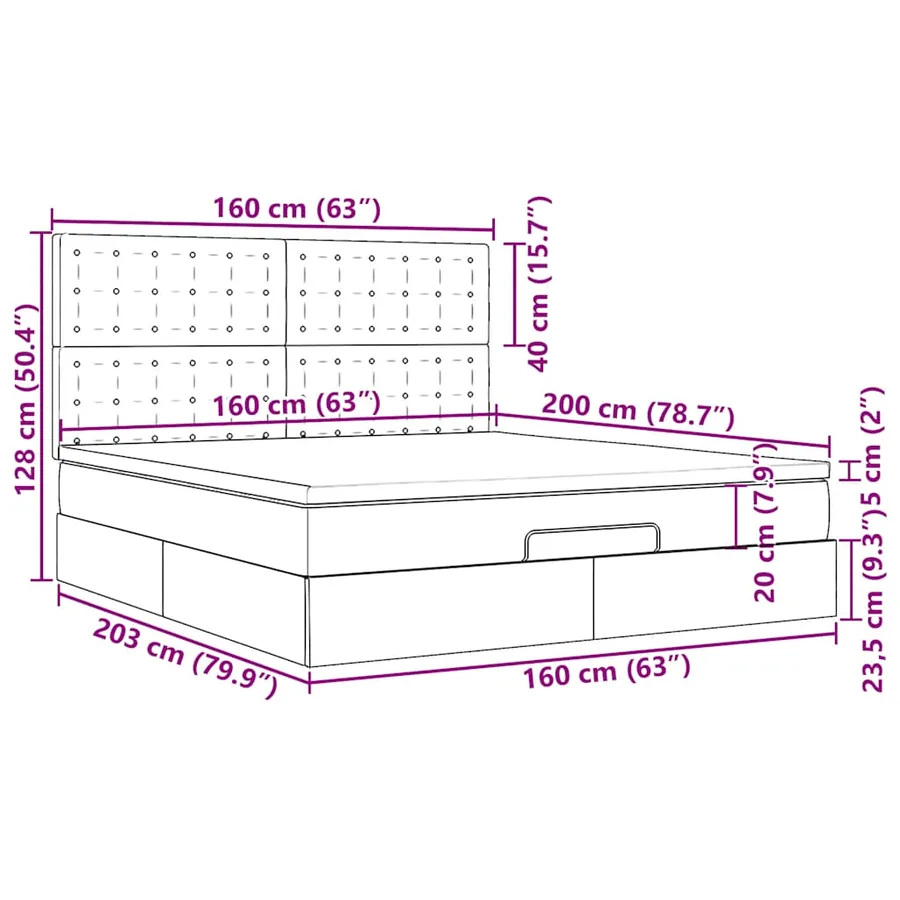 Cadre de lit ottoman avec matelas rose 160x200 cm velours - 18
