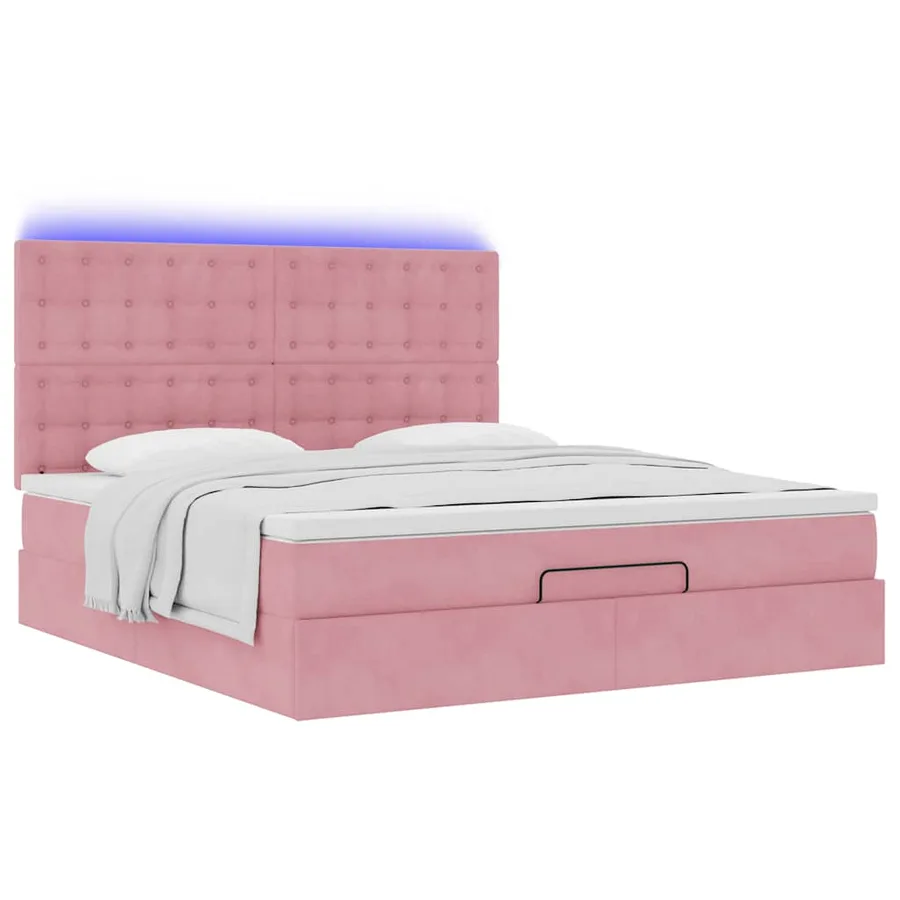 Cadre de lit ottoman avec matelas rose 160x200 cm velours - 6