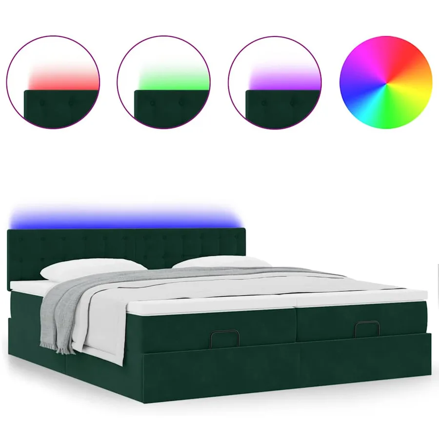 Cadre de lit ottoman avec matelas vert foncé 160x200 cm velours - 5