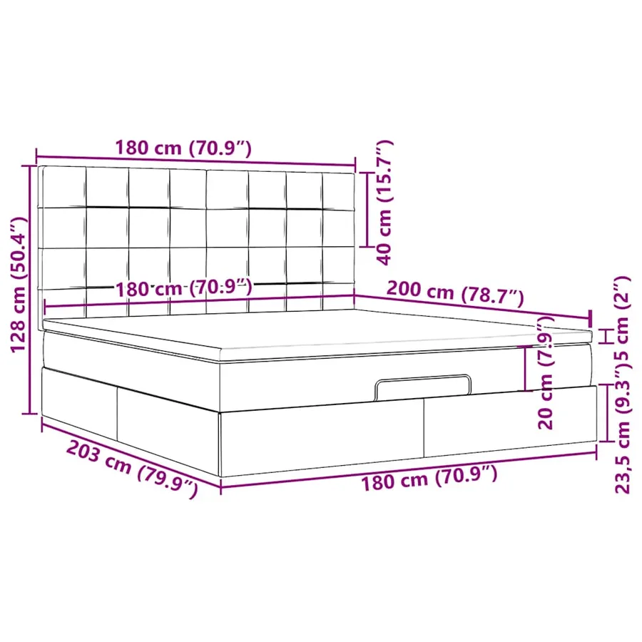 Cadre de lit ottoman avec matelas rose 180x200 cm velours - 18