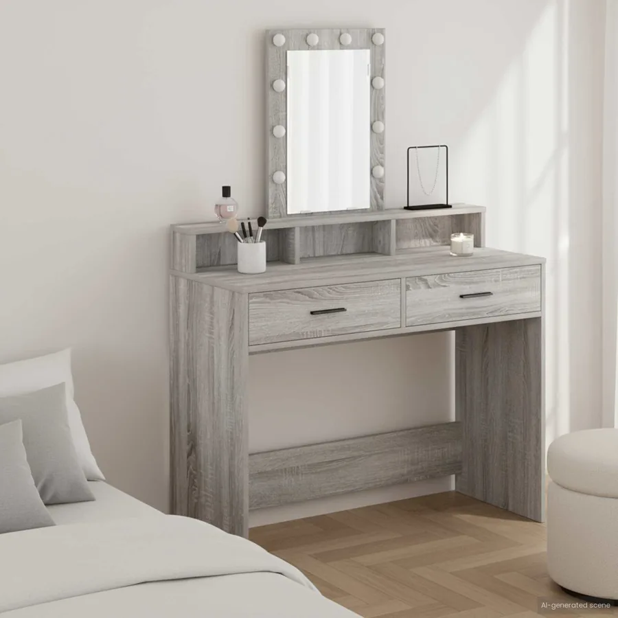 Table de Toilette Gris 100 x 41 x 140 cm Bois d'ingénierie
