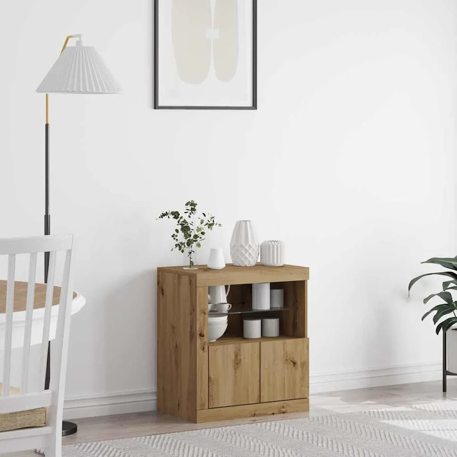 Buffet LED Marron 60,5 x 37 x 67 cm Bois d'ingénierie