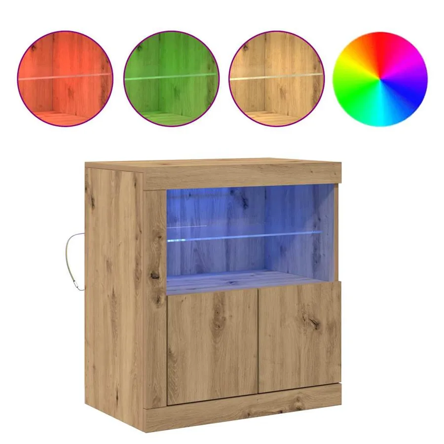 Buffet LED Marron 60,5 x 37 x 67 cm Bois d'ingénierie - 4