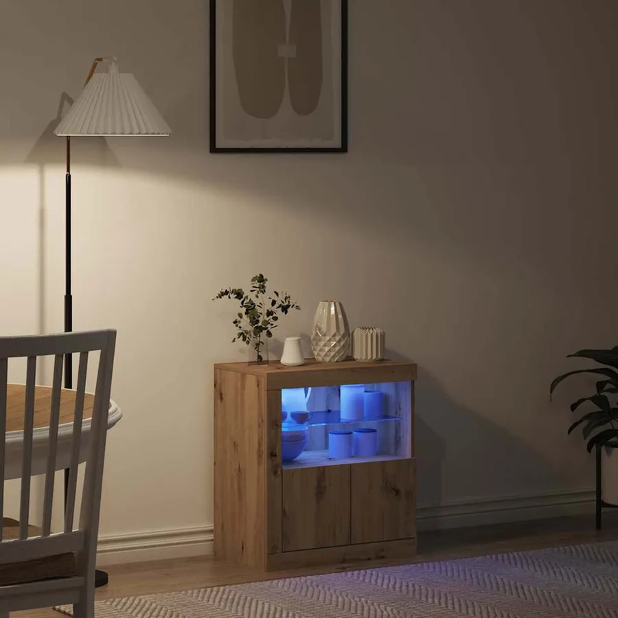 Buffet LED Marron 60,5 x 37 x 67 cm Bois d'ingénierie - 5