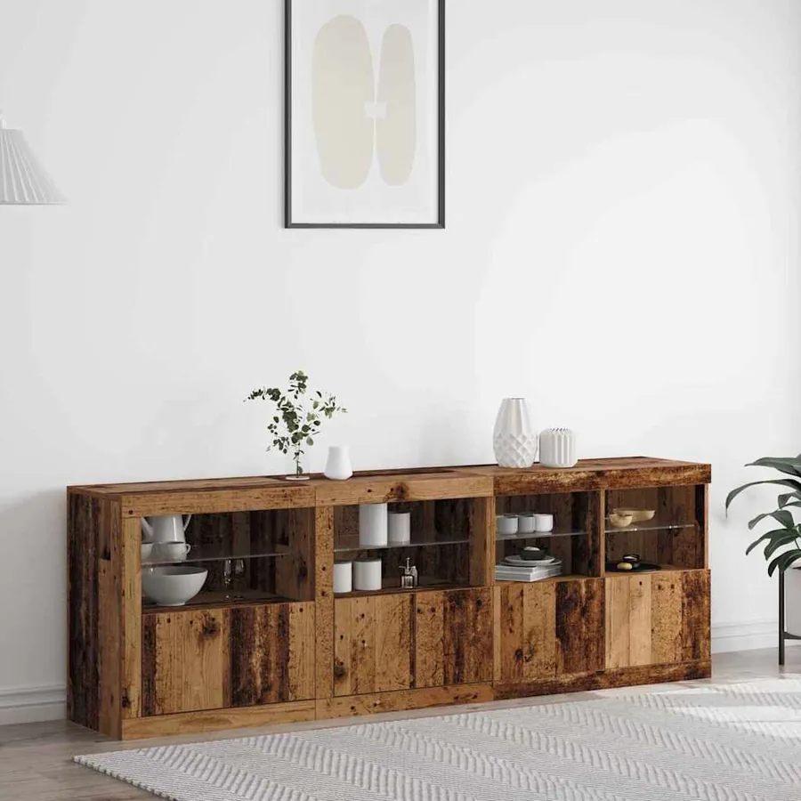 Buffet LED Bois ancien 202 x 37 x 67 cm Bois d'ingénierie