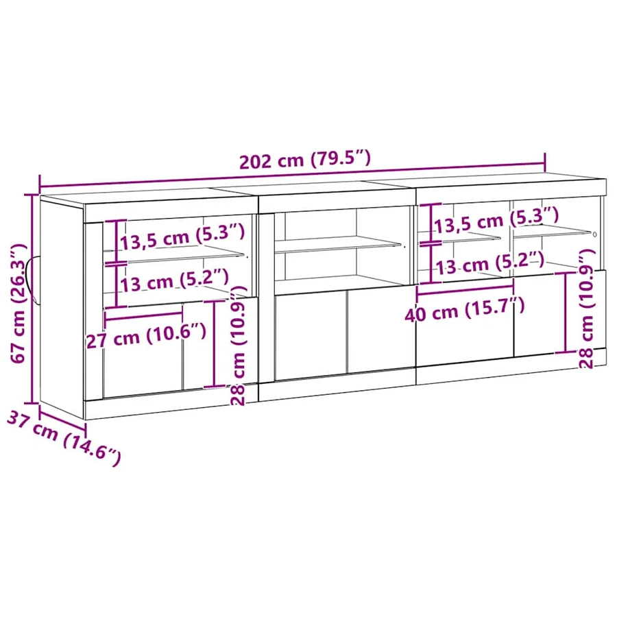 Buffet LED Bois ancien 202 x 37 x 67 cm Bois d'ingénierie - 14