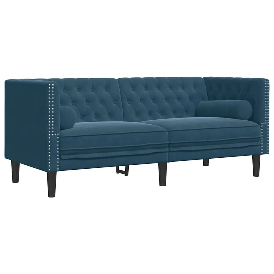 Canapé Chesterfield avec traversins 2 places bleu velours - 2