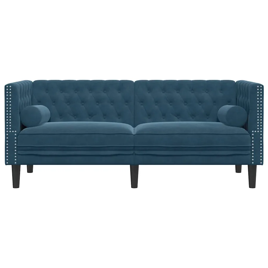 Canapé Chesterfield avec traversins 2 places bleu velours - 4