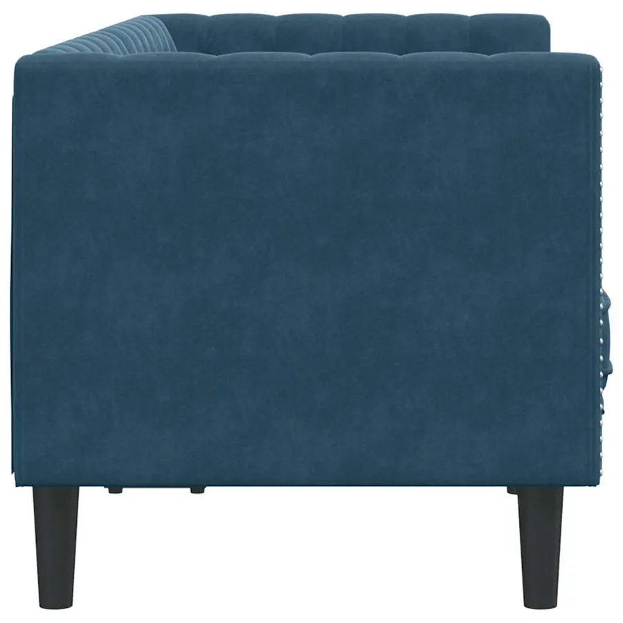 Canapé Chesterfield avec traversins 2 places bleu velours - 5