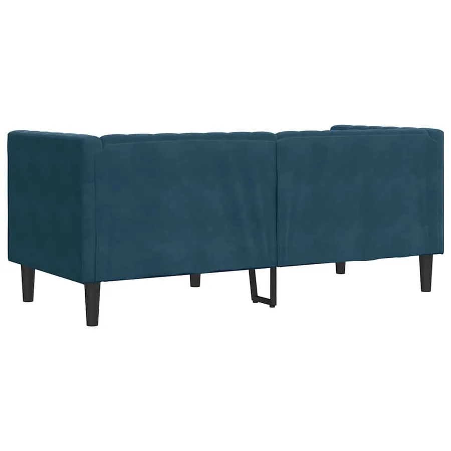 Canapé Chesterfield avec traversins 2 places bleu velours - 6