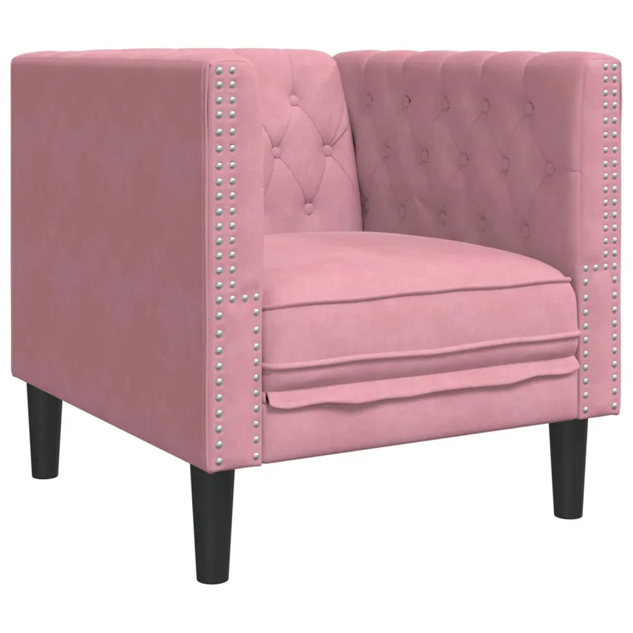 Ensemble de canapé Chesterfield et traversins 3pcs rose velours - 6