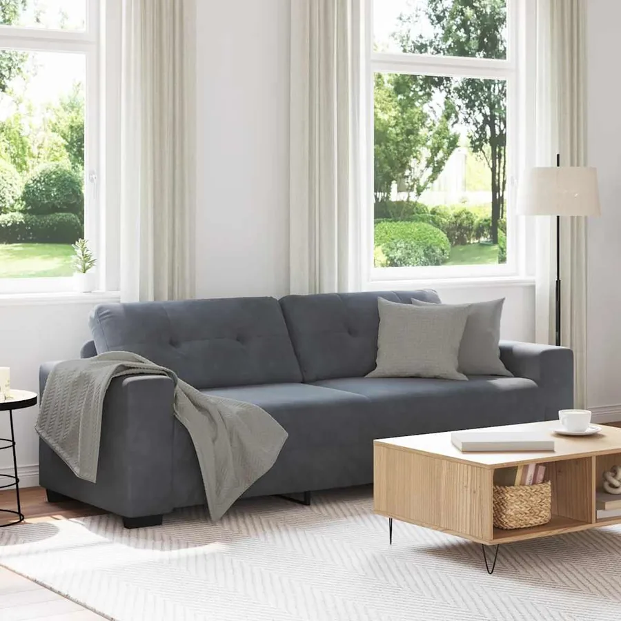 Canapé 3 places gris foncé 220 x 78 x 80 cm velours