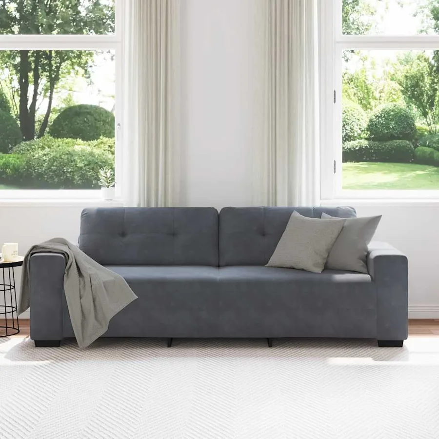 Canapé 3 places gris foncé 220 x 78 x 80 cm velours - 3