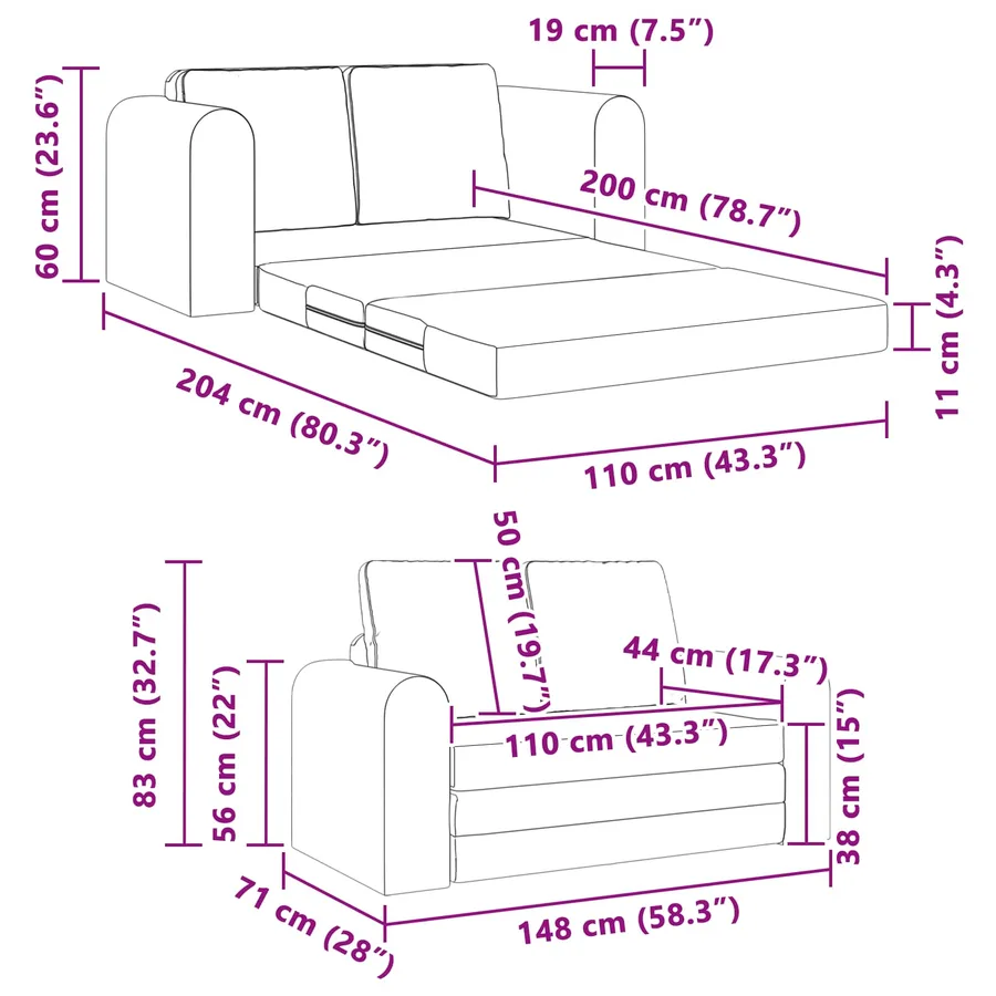 Canapé-Lit 60cm Crème tissu - 12