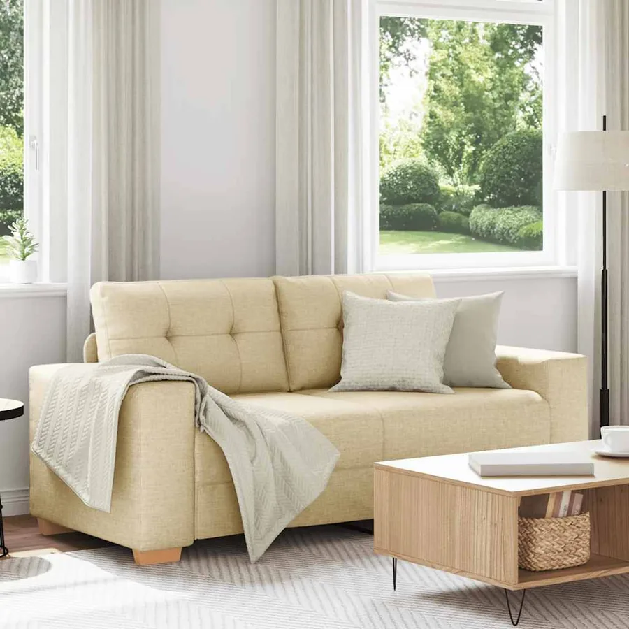 Canapé deux places crème 180x77x82 cm en tissu