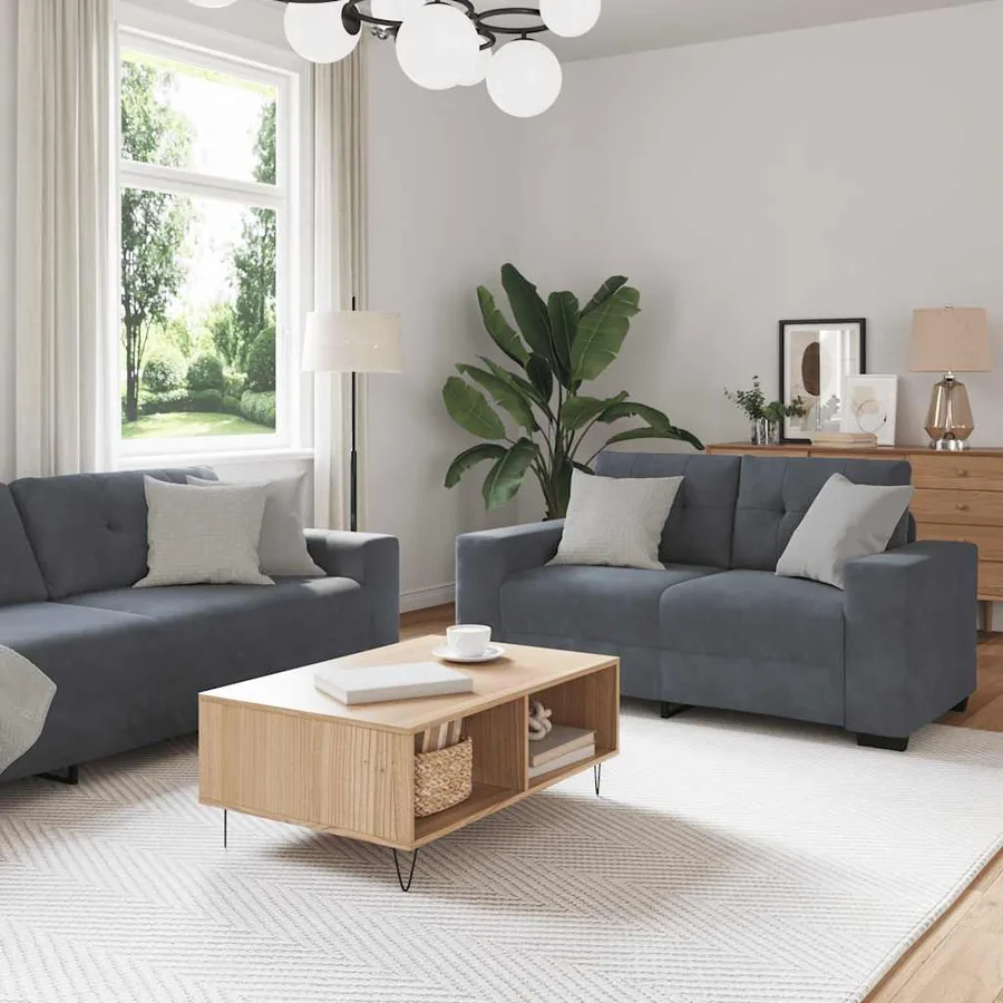Ensemble canapé 2 pcs avec coussins velours gris foncé
