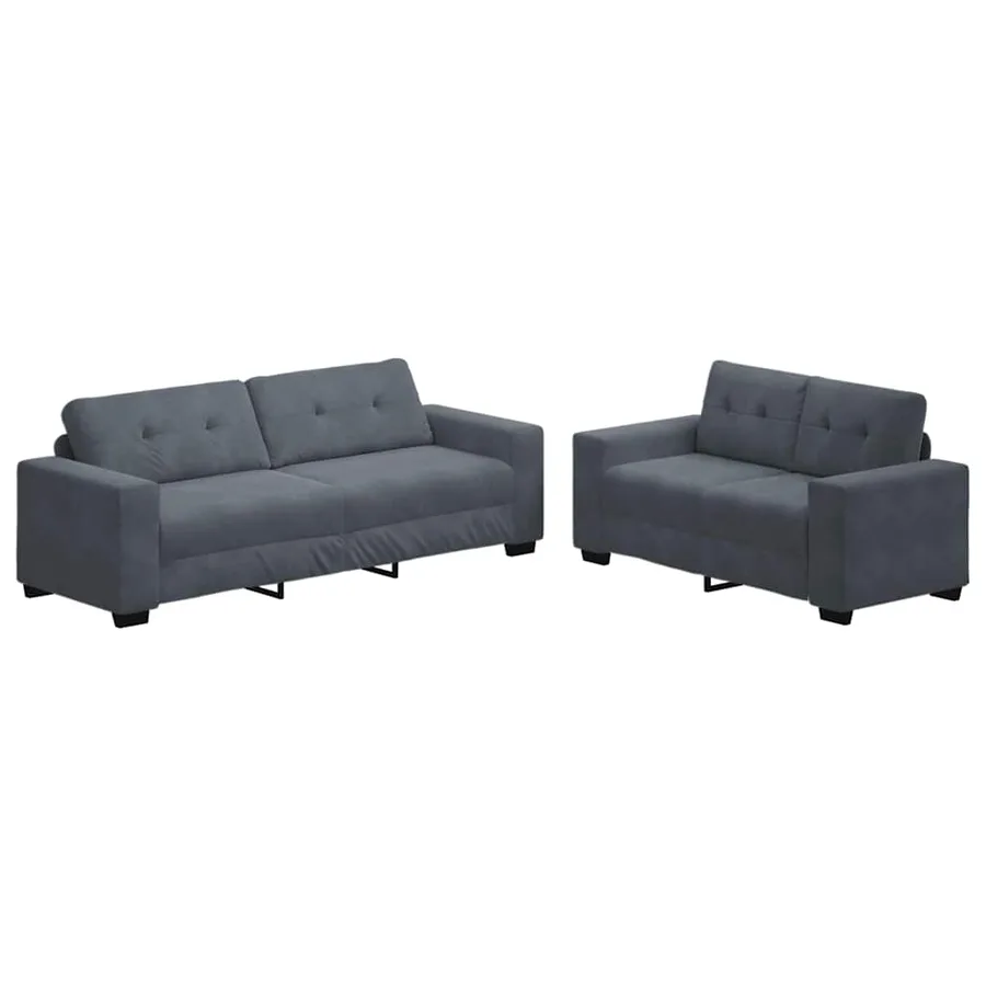 Ensemble canapé 2 pcs avec coussins velours gris foncé - 2