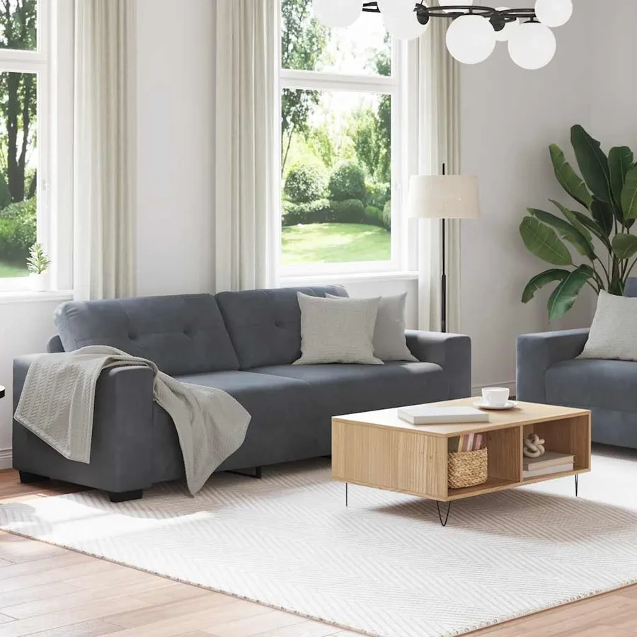 Ensemble canapé 2 pcs avec coussins velours gris foncé - 3