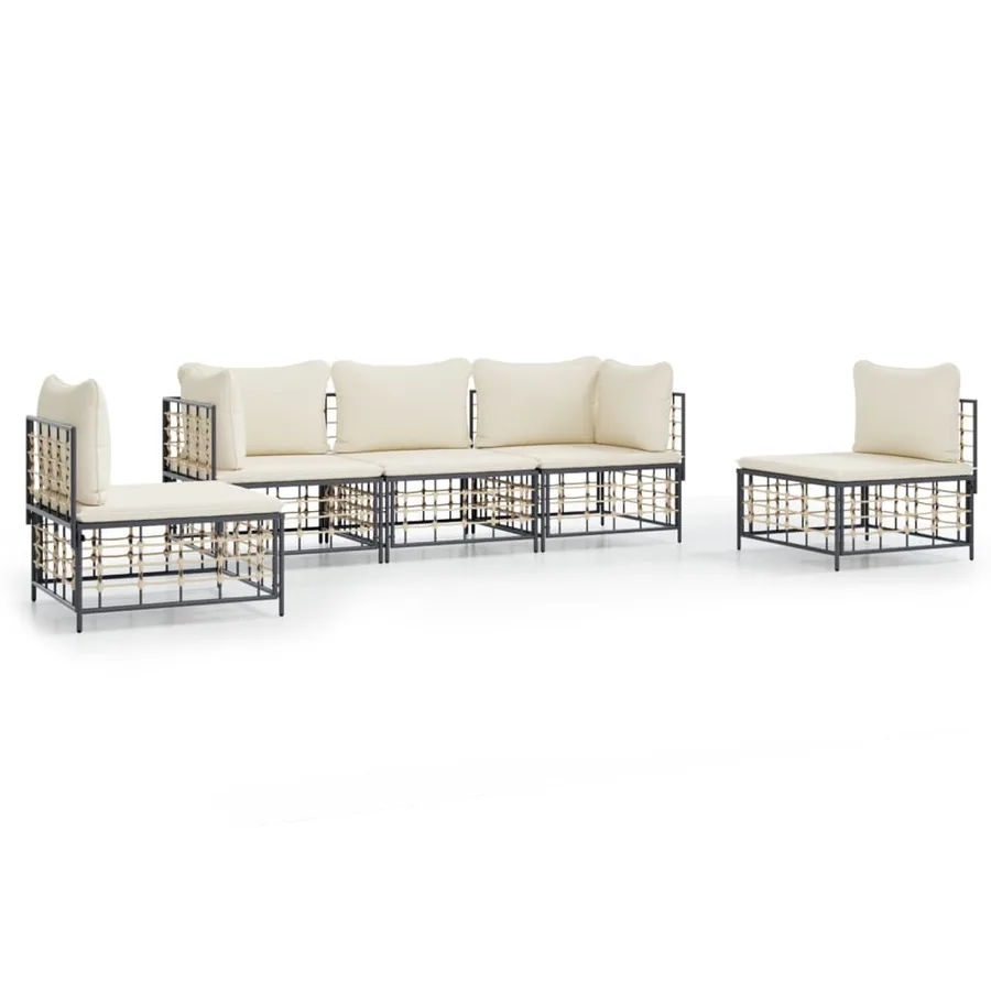 Salon de jardin 5 pcs avec coussins anthracite résine tressée - 2