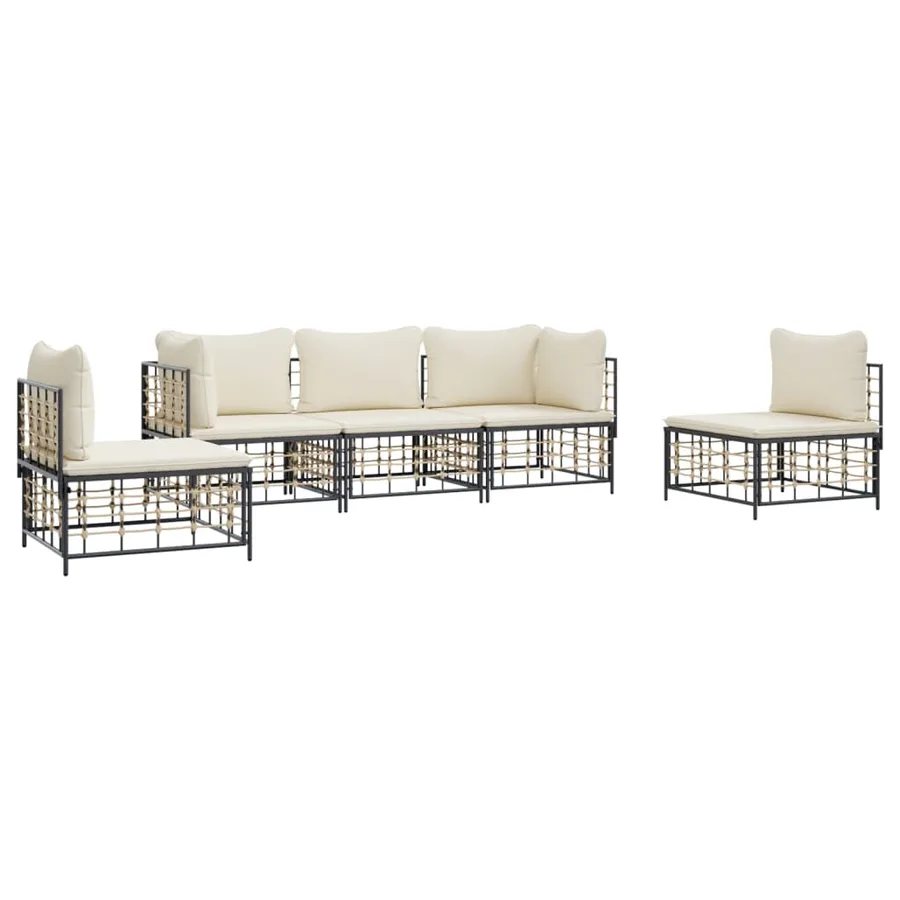 Salon de jardin 5 pcs avec coussins anthracite résine tressée - 3