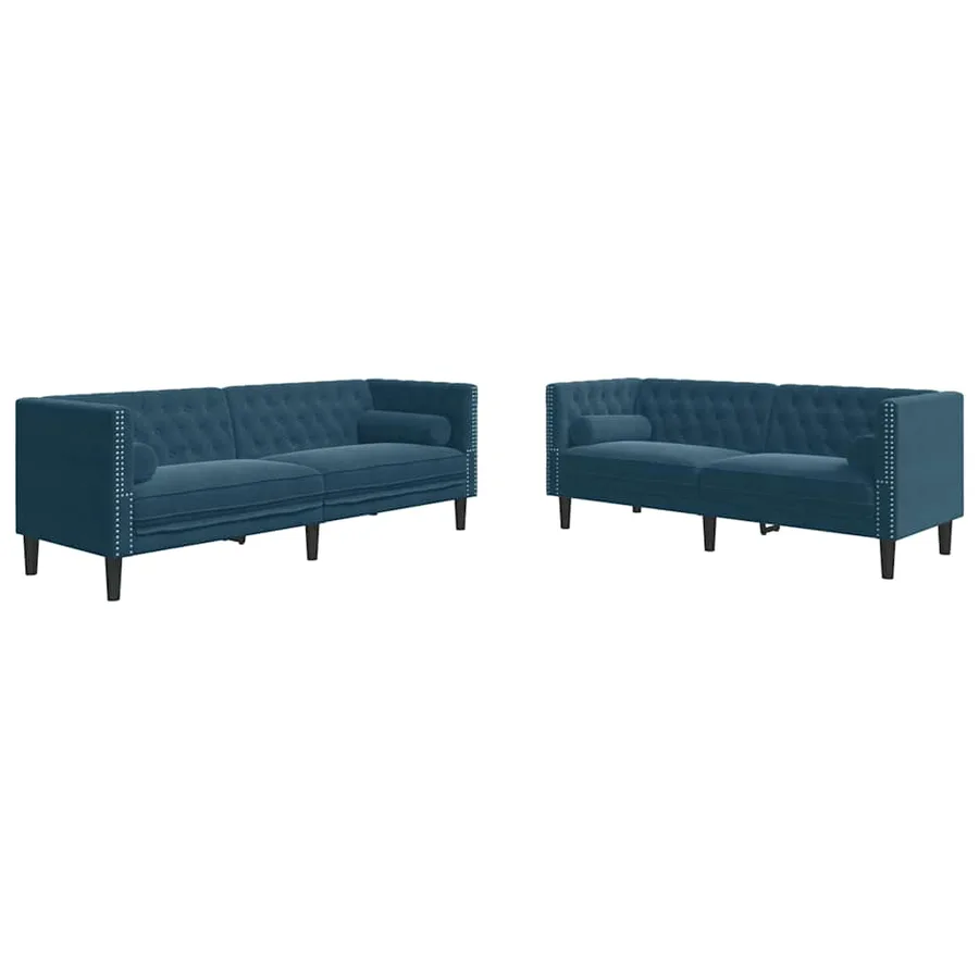 Ensemble de canapé Chesterfield et traversins 2pcs bleu velours - 2