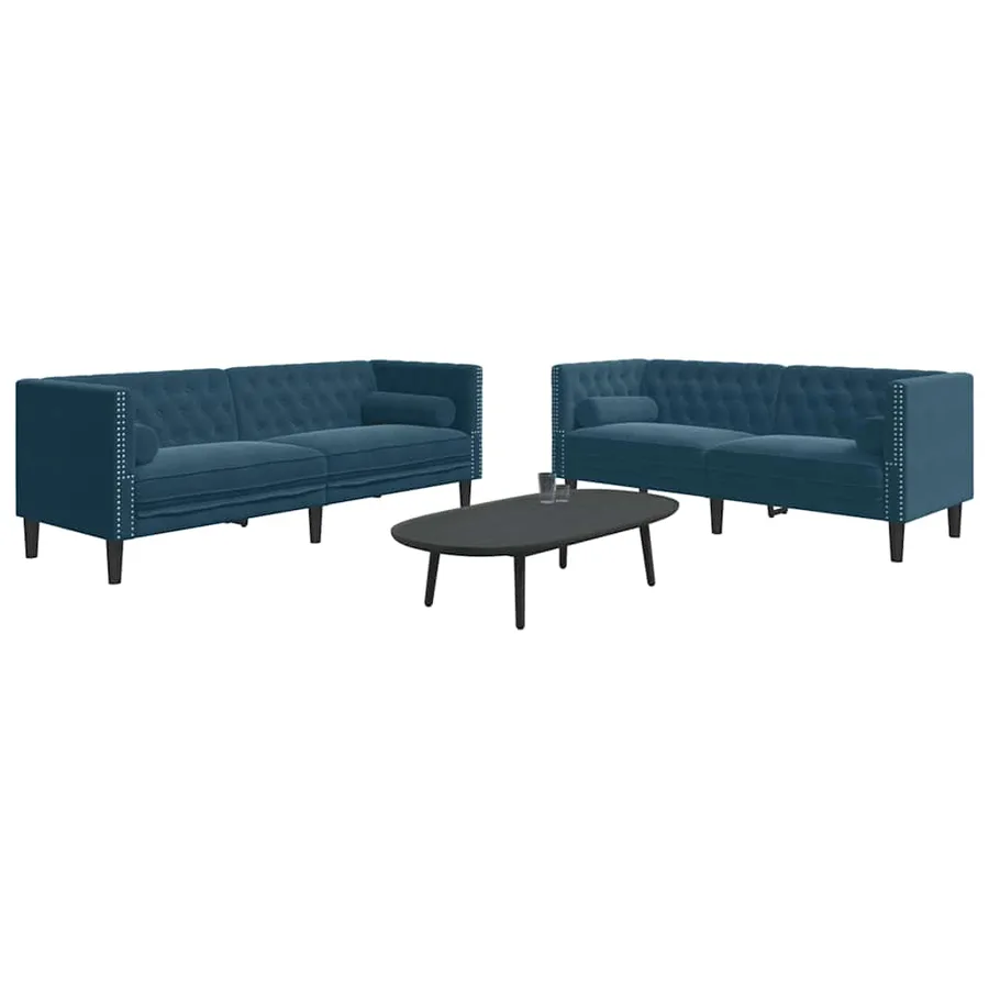 Ensemble de canapé Chesterfield et traversins 2pcs bleu velours - 3