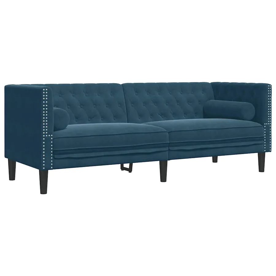 Ensemble de canapé Chesterfield et traversins 2pcs bleu velours - 4