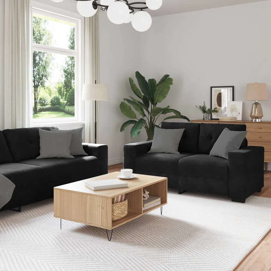 Ensemble de Canapés 3 pcs Noir 221 x 80 x 80 cm Velours