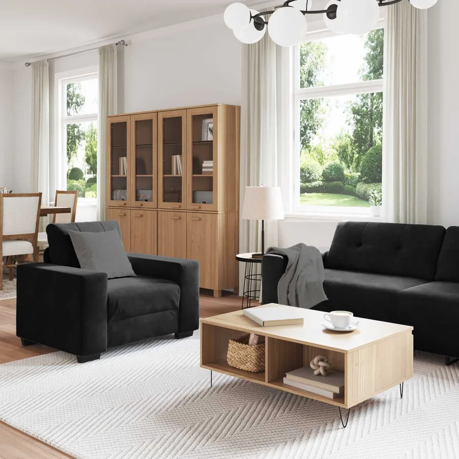 Ensemble de Canapés 3 pcs Noir 221 x 80 x 80 cm Velours - 3