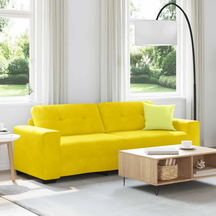 Canapé 3 places jaune 180 cm velours