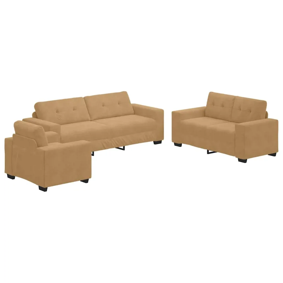 Ensemble de Canapés 3 pcs Marron 221 x 80 x 80 cm Velours - 2