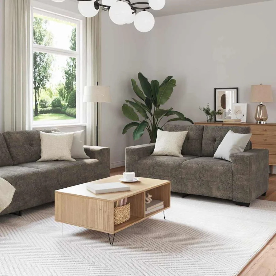 Ensemble canapé 2 pièces avec coussins gris foncé similicuir