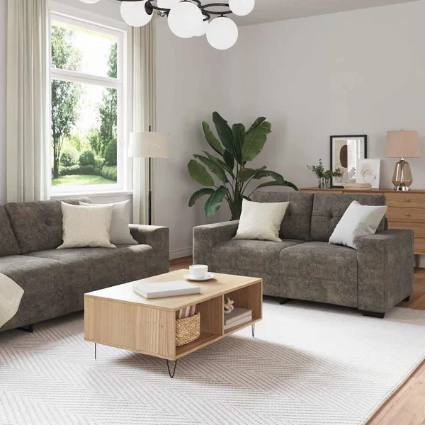 Ensemble canapé 2 pièces avec coussins gris foncé similicuir