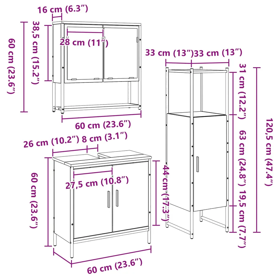 Ensemble de mobilier de salle de bain avec étagère 3 pcs Noir - 16