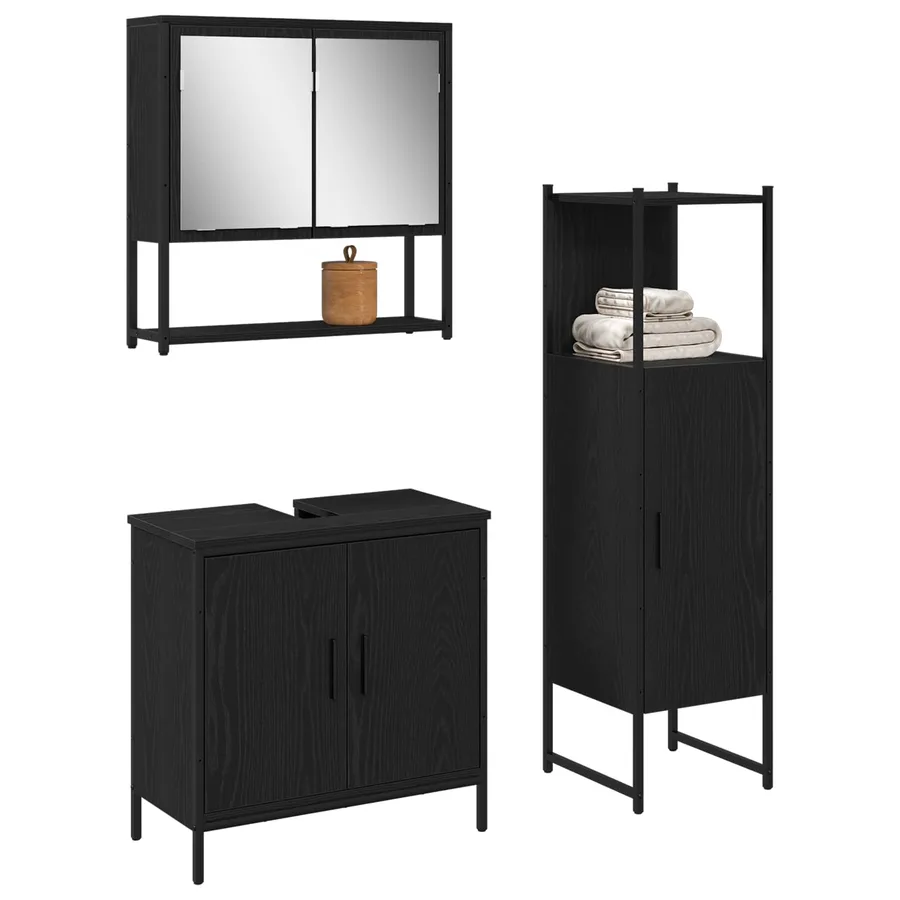 Ensemble de mobilier de salle de bain avec étagère 3 pcs Noir - 3
