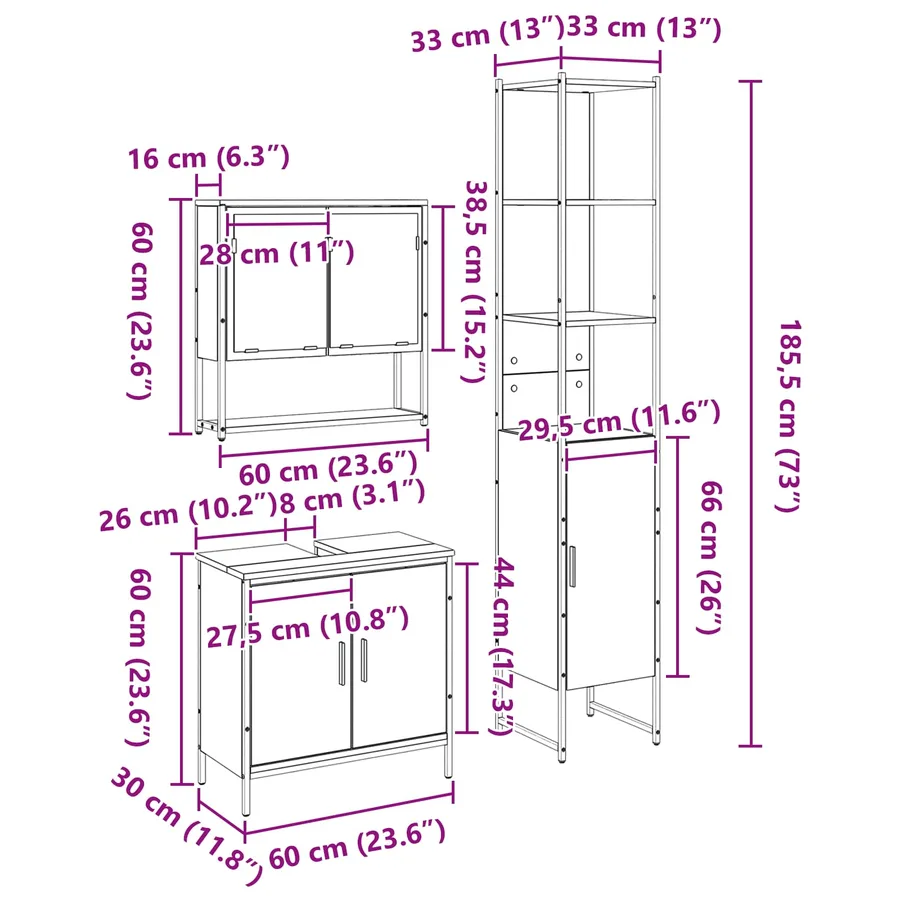 Ensemble de mobilier de salle de bain avec étagère 3 pcs Noir - 16