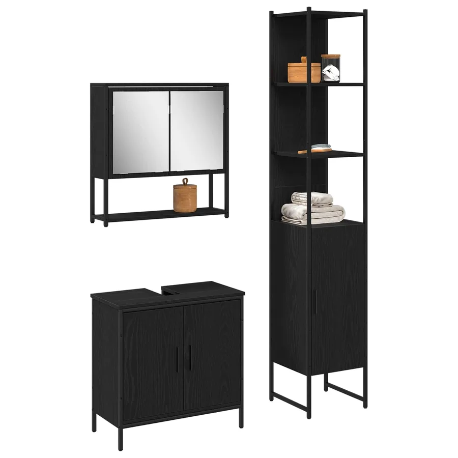 Ensemble de mobilier de salle de bain avec étagère 3 pcs Noir - 3