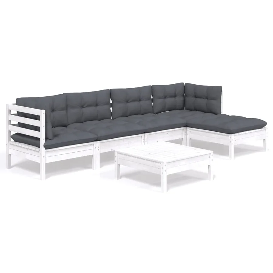 Salon de jardin 6 pcs avec coussins blanc bois de pin - 2