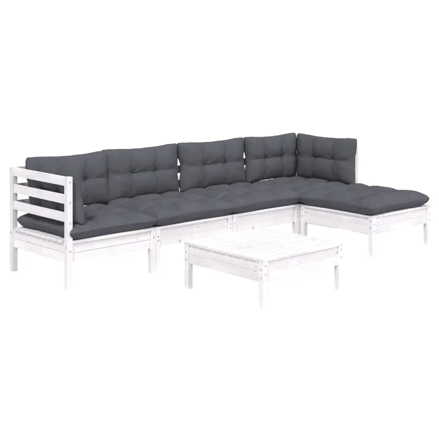 Salon de jardin 6 pcs avec coussins blanc bois de pin - 3