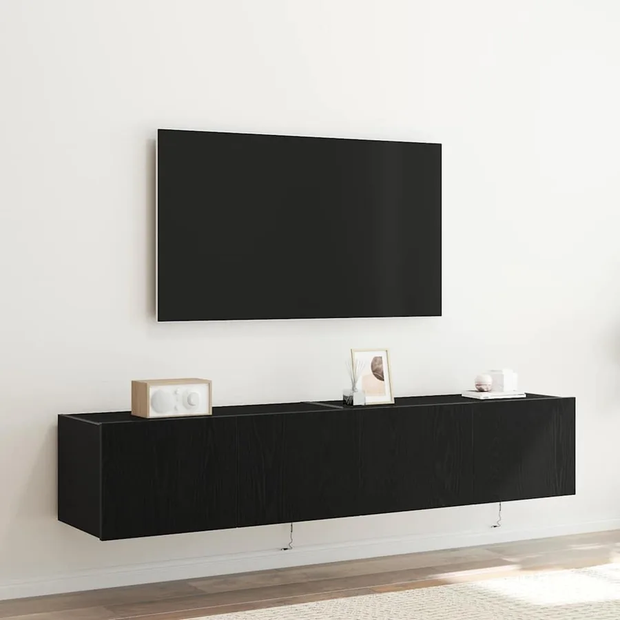 Meuble TV mural avec LED 2 pcs Chêne noir 80 x 35 x 31 cm