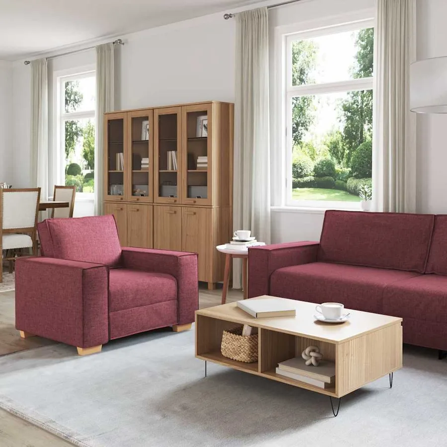 Canapé 3 pcs Bordeaux 220 x 80 x 84 cm Tissu en lin mélangé - 3