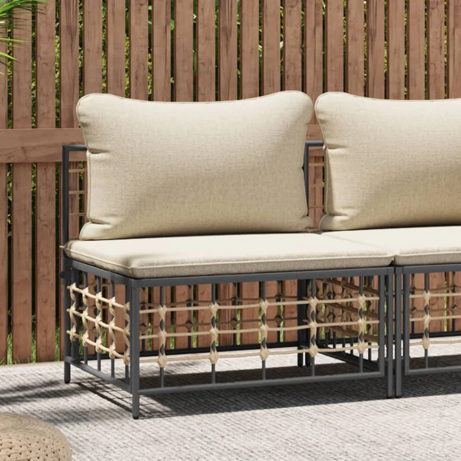 Canapé central de jardin avec coussin beige résine tressée
