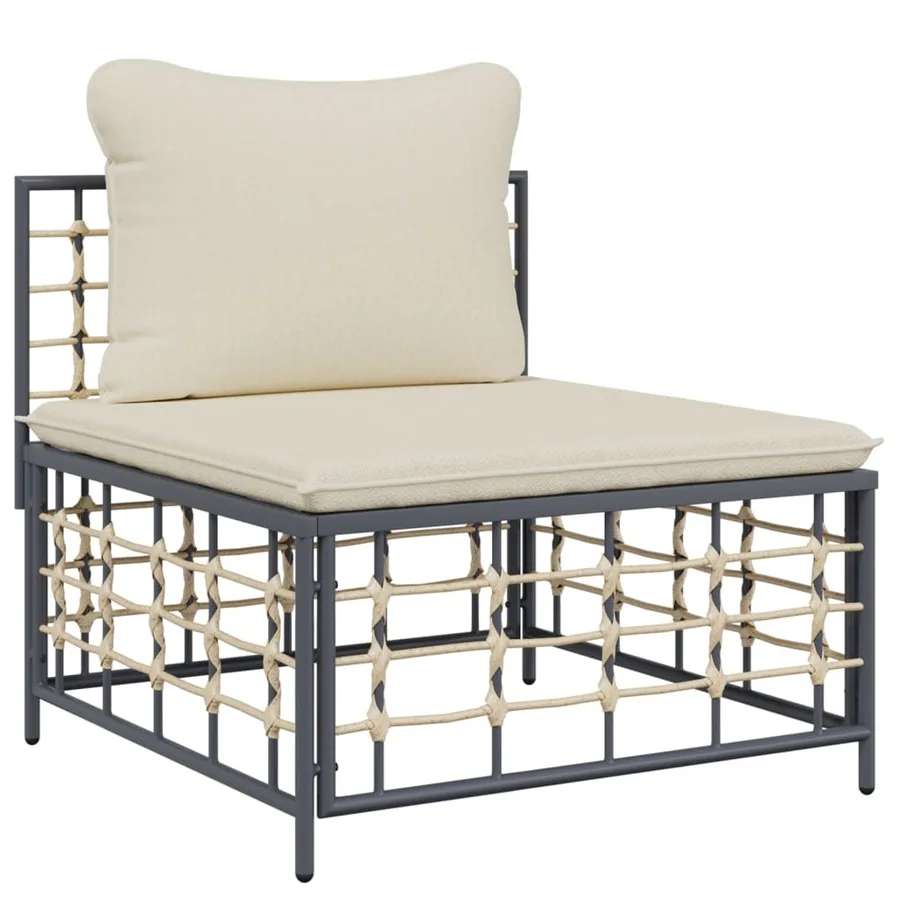 Canapé central de jardin avec coussin beige résine tressée - 2
