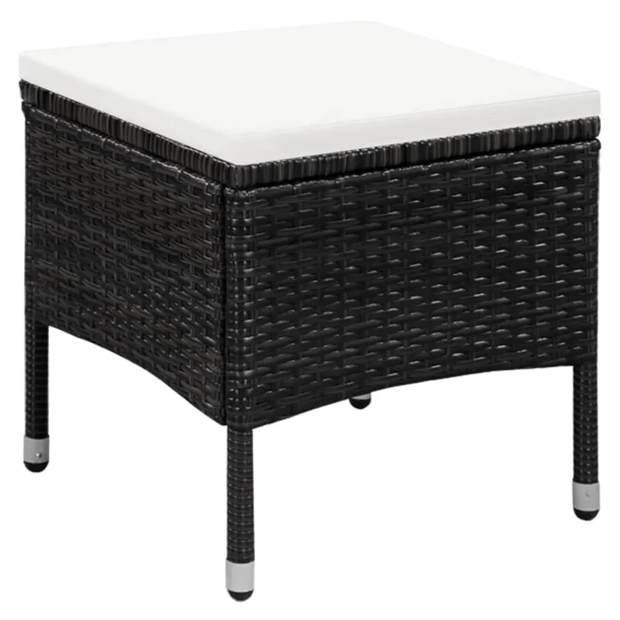 Chaise et tabouret d'extérieur et coussins Résine tressée Noir - 3