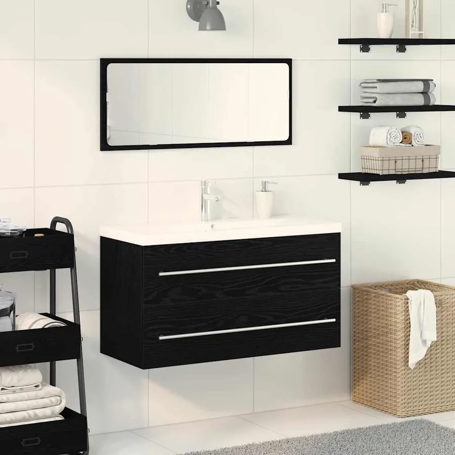 Meuble de Lavabo de Salle de Bain avec tiroir 3 pcs Chêne noir