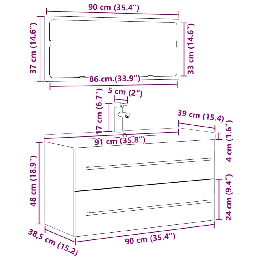 Meuble de Lavabo de Salle de Bain avec tiroir 3 pcs Chêne noir - 16