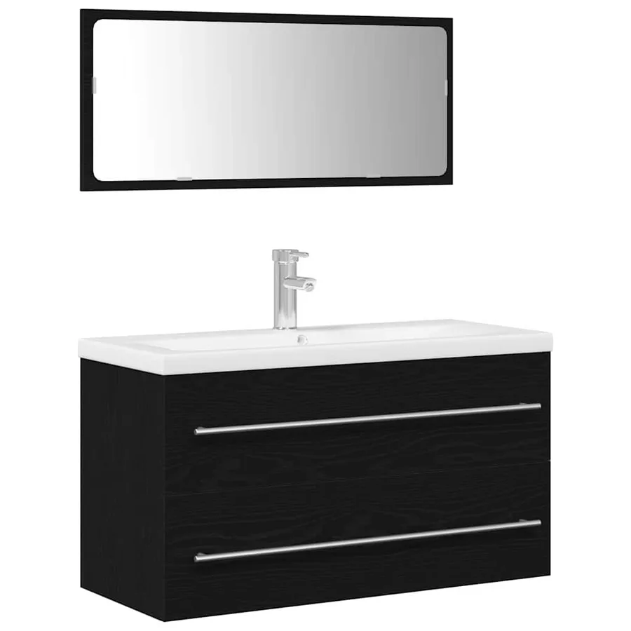 Meuble de Lavabo de Salle de Bain avec tiroir 3 pcs Chêne noir - 2