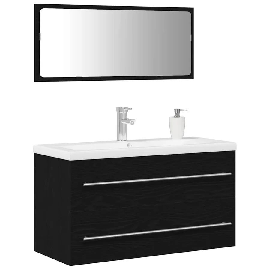 Meuble de Lavabo de Salle de Bain avec tiroir 3 pcs Chêne noir - 3