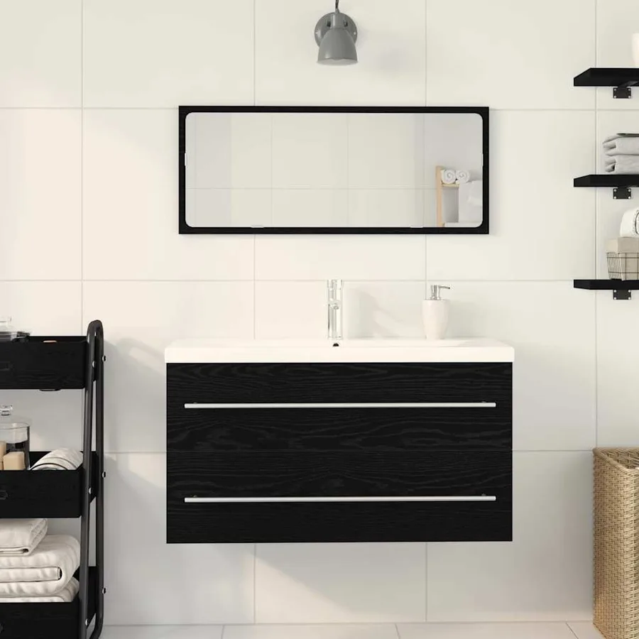 Meuble de Lavabo de Salle de Bain avec tiroir 3 pcs Chêne noir - 4
