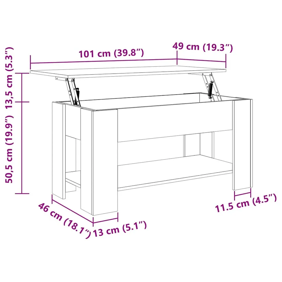 Table basse Chêne noir 101 x 49 x 52 cm Bois d'ingénierie - 11